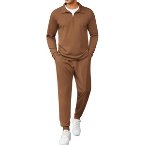 image:imageCOOFANDY Mens Tracksuit 2 Piece Quarter Zip Polo Athletic Sweatsuits Casual Running Jogging Sport Suit SetsLight Brown