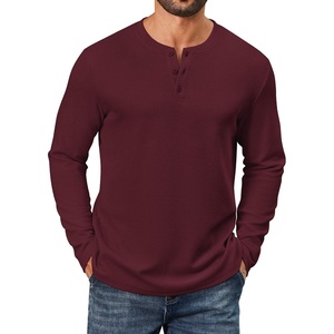 image:imageCOOFANDY Mens Waffle Henley Shirts Long Sleeve Pullover Shirt Casual Knit TShirt Lightweight Basic TeesDark Red