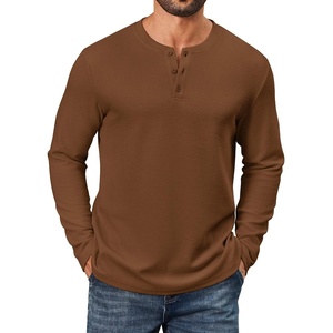 image:imageCOOFANDY Mens Waffle Henley Shirts Long Sleeve Pullover Shirt Casual Knit TShirt Lightweight Basic TeesLight Brown