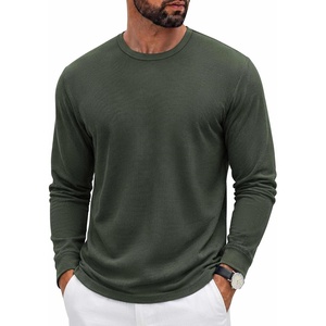 image:imageCOOFANDY Mens Waffle Long Sleeve Shirt Crew Neck Cotton Blend Basic T ShirtArmy Green