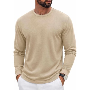 image:imageCOOFANDY Mens Waffle Long Sleeve Shirt Crew Neck Cotton Blend Basic T ShirtBeige