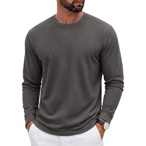 image:imageCOOFANDY Mens Waffle Long Sleeve Shirt Crew Neck Cotton Blend Basic T ShirtDark Gray