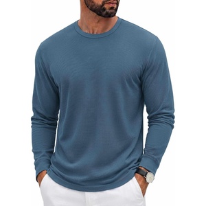 image:imageCOOFANDY Mens Waffle Long Sleeve Shirt Crew Neck Cotton Blend Basic T ShirtIndigo