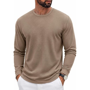 image:imageCOOFANDY Mens Waffle Long Sleeve Shirt Crew Neck Cotton Blend Basic T ShirtKhaki