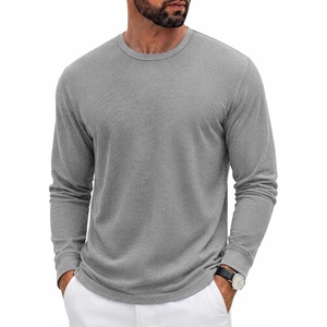 image:imageCOOFANDY Mens Waffle Long Sleeve Shirt Crew Neck Cotton Blend Basic T ShirtLight Gray