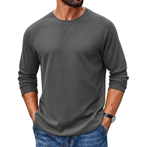 image:imageCOOFANDY Mens Waffle Long Sleeve Shirt Crew Neck TShirts Cotton Tee ShirtsDark Grey