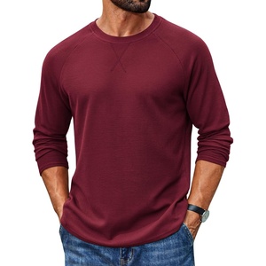image:imageCOOFANDY Mens Waffle Long Sleeve Shirt Crew Neck TShirts Cotton Tee ShirtsWine Red