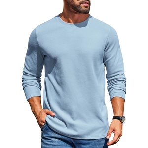 image:imageCOOFANDY Mens Waffle Long Sleeve Shirt Crewneck T Shirt Casual Pullover TeeLight Blue