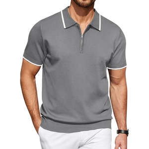 image:imageCOOFANDY Mens Zipper Polo Shirt Casual Knit Short Sleeve Polo Golf T ShirtGray
