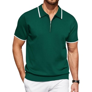 image:imageCOOFANDY Mens Zipper Polo Shirt Casual Knit Short Sleeve Polo Golf T ShirtGreen