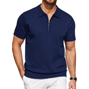 image:imageCOOFANDY Mens Zipper Polo Shirt Casual Knit Short Sleeve Polo Golf T ShirtNavy Bluesolidnew