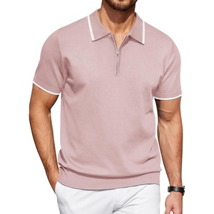 image:imageCOOFANDY Mens Zipper Polo Shirt Casual Knit Short Sleeve Polo Golf T ShirtPinknew
