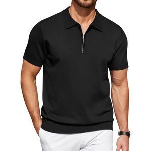 image:imageCOOFANDY Mens Zipper Polo Shirt Casual Knit Short Sleeve Polo Golf T ShirtSolid Black