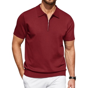 image:imageCOOFANDY Mens Zipper Polo Shirt Casual Knit Short Sleeve Polo Golf T ShirtSolid Wine Red