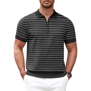 image:imageCOOFANDY Mens Zipper Polo Shirt Casual Knit Short Sleeve Polo Golf T ShirtZstripes Black