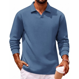 image:imageCOOFANDY Polo Shirts for Men Heavyweight Cotton V Neck Long SleeveGrey Blue