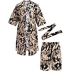image:imageCOOFANDY Men Lightweight 2 Piece Kimono Robe with Shorts Japanese Robes Casual Open Front Long Cardigan With BeltBlack Leaves