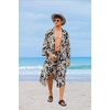 image:imageCOOFANDY Men Lightweight 2 Piece Kimono Robe with Shorts Japanese Robes Casual Open Front Long Cardigan With BeltBlack Leaves