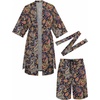 image:imageCOOFANDY Men Lightweight 2 Piece Kimono Robe with Shorts Japanese Robes Casual Open Front Long Cardigan With BeltNavy Bluecashew Flowers
