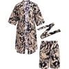 image:imageCOOFANDY Men Lightweight 2 Piece Kimono Robe with Shorts Japanese Robes Casual Open Front Long Cardigan With BeltNavy Blueleaves