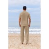 image:imageCOOFANDY Mens 2 Piece Cotton Linen Sets Beach Outfits Pants and Shirt SetAkhaki