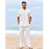 image:imageCOOFANDY Mens 2 Piece Cotton Linen Sets Beach Outfits Pants and Shirt SetAwhite