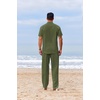 image:imageCOOFANDY Mens 2 Piece Cotton Linen Sets Beach Outfits Pants and Shirt SetZarmy Green