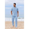 image:imageCOOFANDY Mens 2 Piece Cotton Linen Sets Beach Outfits Pants and Shirt SetZblue