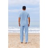 image:imageCOOFANDY Mens 2 Piece Cotton Linen Sets Beach Outfits Pants and Shirt SetZblue