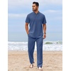 image:imageCOOFANDY Mens 2 Piece Cotton Linen Sets Beach Outfits Pants and Shirt SetZdenim Blue