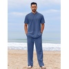 image:imageCOOFANDY Mens 2 Piece Cotton Linen Sets Beach Outfits Pants and Shirt SetZdenim Blue