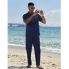 image:imageCOOFANDY Mens 2 Piece Cotton Linen Sets Beach Outfits Pants and Shirt SetZnavy Blue