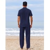 image:imageCOOFANDY Mens 2 Piece Cotton Linen Sets Beach Outfits Pants and Shirt SetZnavy Blue
