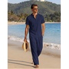 image:imageCOOFANDY Mens 2 Piece Cotton Linen Sets Beach Outfits Pants and Shirt SetZnavy Blue