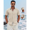image:imageCOOFANDY Mens Button Down Shirts Short Sleeve Casual Cotton ShirtsKhaki