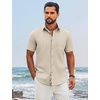 image:imageCOOFANDY Mens Button Down Shirts Short Sleeve Casual Cotton ShirtsKhaki