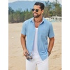 image:imageCOOFANDY Mens Button Down Shirts Short Sleeve Casual Cotton ShirtsLight Blue