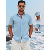 image:imageCOOFANDY Mens Button Down Shirts Short Sleeve Casual Cotton ShirtsLight Blue