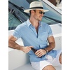 image:imageCOOFANDY Mens Button Down Shirts Short Sleeve Casual Cotton ShirtsLight Blue