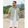 image:imageCOOFANDY Mens Button Down Shirts Short Sleeve Casual Cotton ShirtsLight Greenplaid
