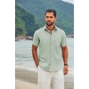 image:imageCOOFANDY Mens Button Down Shirts Short Sleeve Casual Cotton ShirtsLight Greenplaid