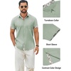 image:imageCOOFANDY Mens Button Down Shirts Short Sleeve Casual Cotton ShirtsLight Greenplaid