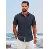 image:imageCOOFANDY Mens Button Down Shirts Short Sleeve Casual Cotton ShirtsNavy Blue