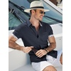 image:imageCOOFANDY Mens Button Down Shirts Short Sleeve Casual Cotton ShirtsNavy Blue