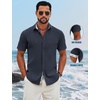 image:imageCOOFANDY Mens Button Down Shirts Short Sleeve Casual Cotton ShirtsNavy Blue