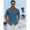 image:imageCOOFANDY Mens Button Down Shirts Short Sleeve Casual Cotton ShirtsSea Blue