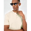 image:imageCOOFANDY Mens Casual Henley Shirt Short Sleeve Cotton Band Collar ShirtBeige