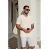 image:imageCOOFANDY Mens Casual Henley Shirt Short Sleeve Cotton Band Collar ShirtBeige