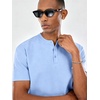 image:imageCOOFANDY Mens Casual Henley Shirt Short Sleeve Cotton Band Collar ShirtBlue