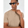 image:imageCOOFANDY Mens Casual Henley Shirt Short Sleeve Cotton Band Collar ShirtKhaki